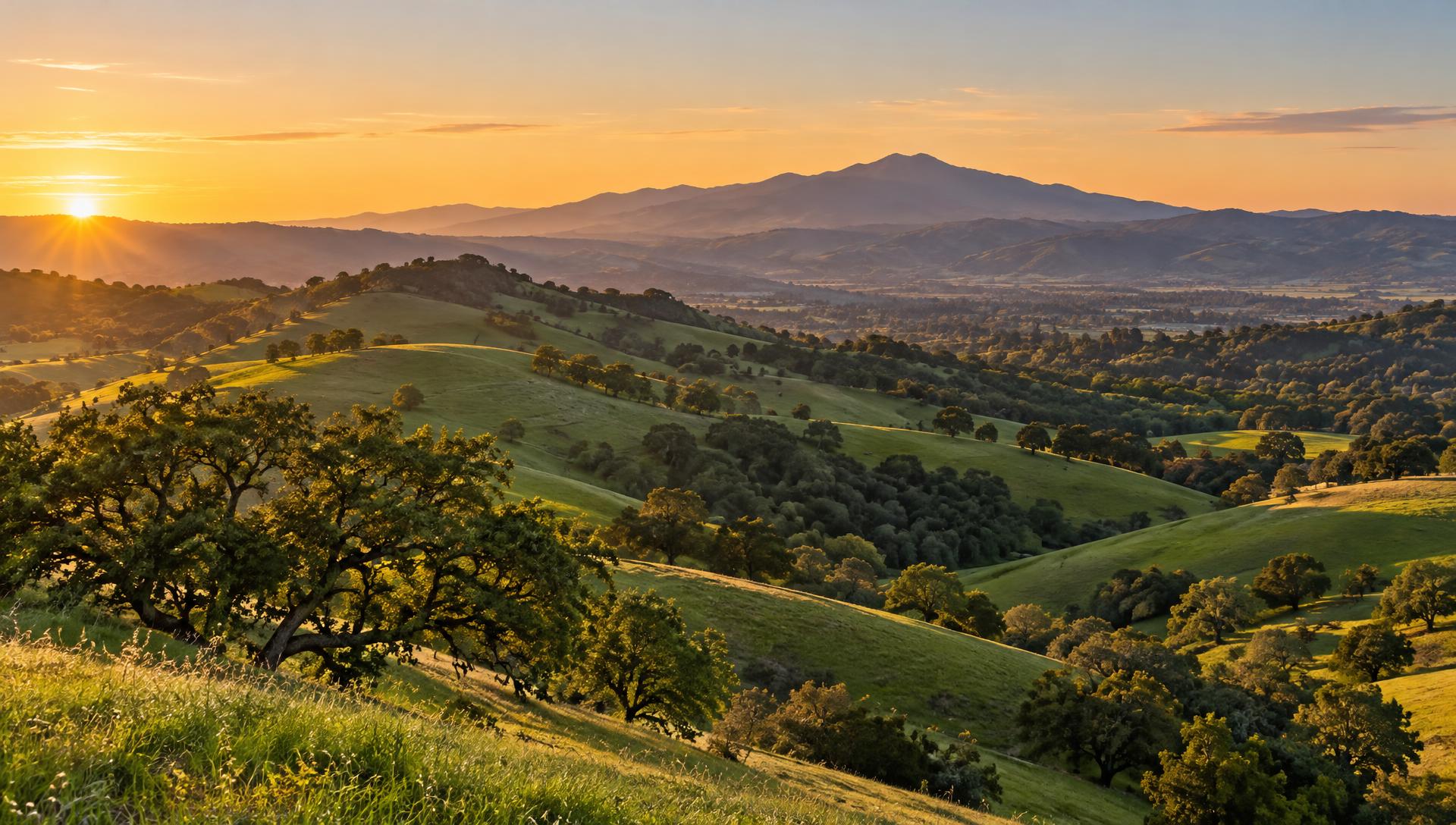 Illustration of Tri-Valley hills toward Mount Diablo at sunset